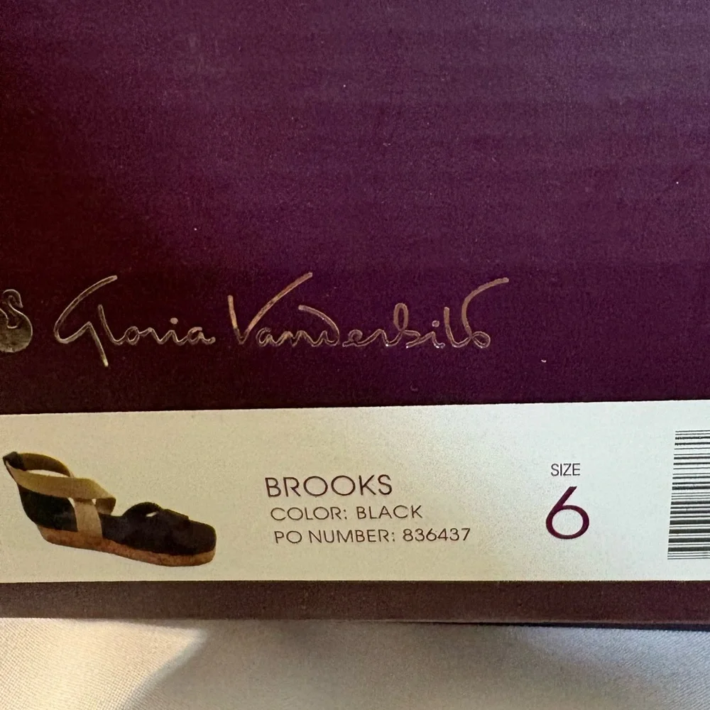 Gloria‎ Vanderbilt Women’s size 6 black wedge cork sandals cross band straps NIB